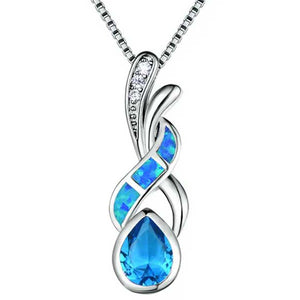 Blue silver opal necklace pendant jewellery NZ