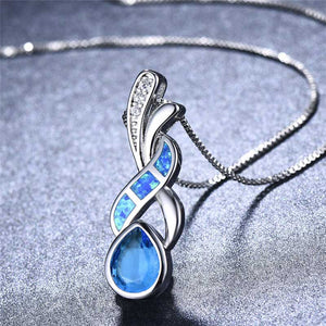 Blue silver opal necklace pendant jewellery NZ
