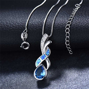 Blue silver opal necklace pendant jewellery NZ