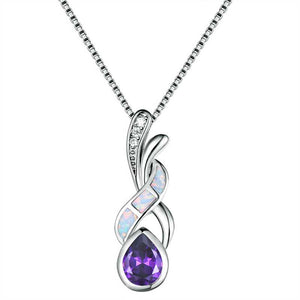 necklace silver crystal opal purple