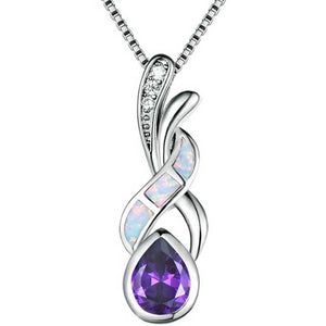 necklace silver crystal opal purple