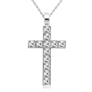 18K White Gold Crystal Cross Necklace "Ruth"