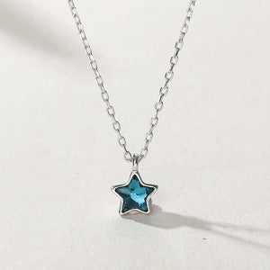 blue crystal star silver necklace for women girls