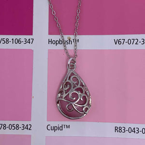 Pink cat eye silver filigree necklace