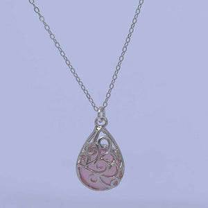 Pink cat eye silver filigree necklace