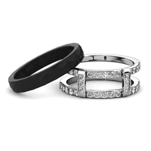 black and silver crystal dress ring seperate