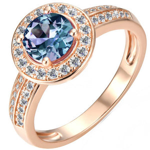 Rose-Gold Crystal Alexandrite Ring "Halo"