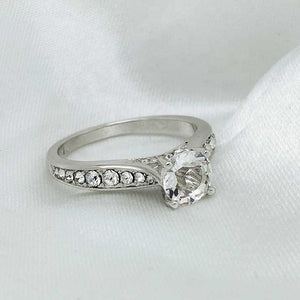 silver crystal engagement wedding ring