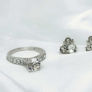 silver crystal engagement wedding ring