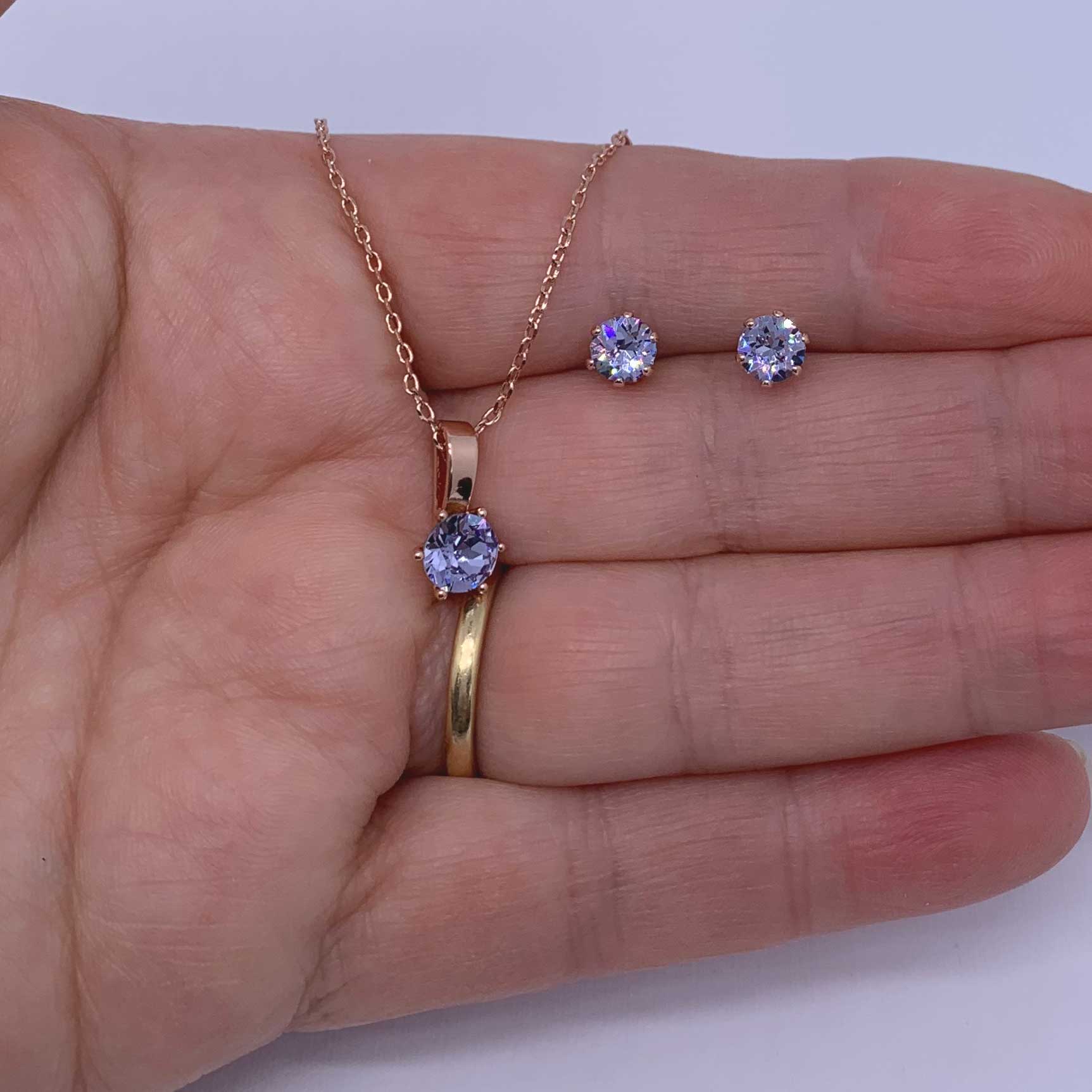 jewellery set pale blue crystals for women