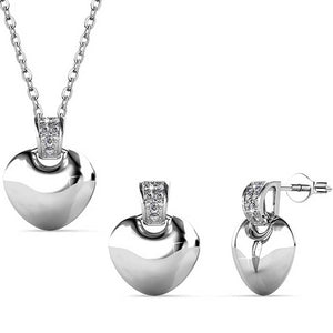 silver jewellery set swarovski heart