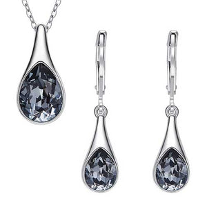 black crystal silver jewellery set