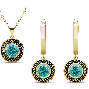 jewellery set gold aqua swarovski