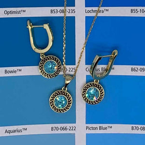 jewellery set gold aqua swarovski