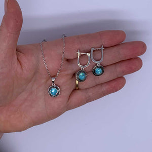 jewellery set silver aqua swarovski