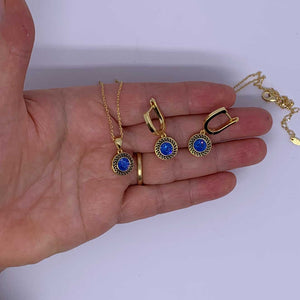 jewellery set gold blue swarovski