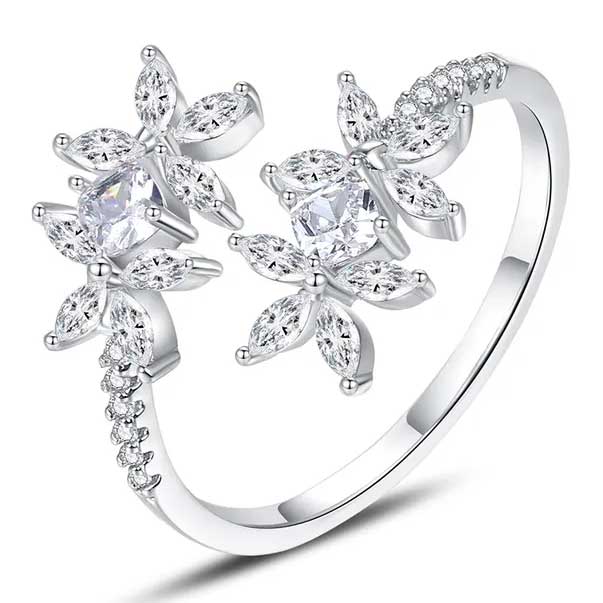 silver adjustable crystal ring