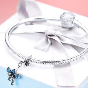 blue flower silver charm bracelet beads