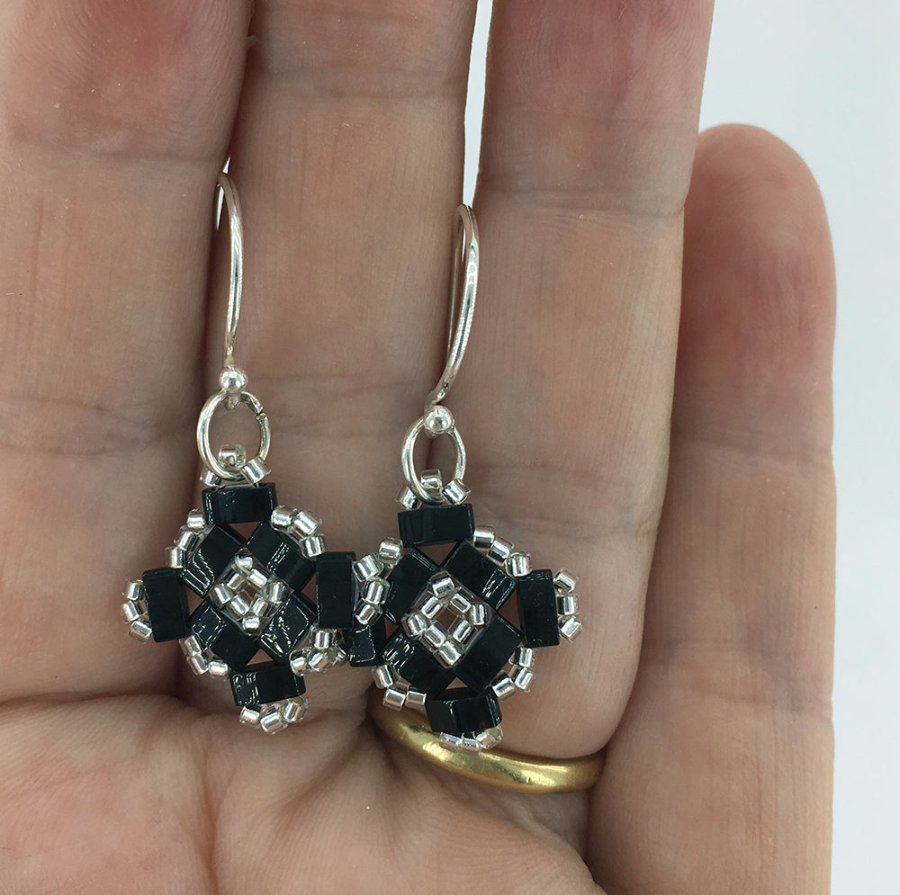 black and silver drop earrings for women