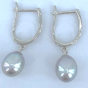 grey pearls silver huggie earrings