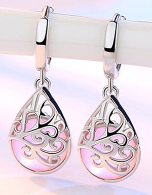 Pink cat eye silver filigree necklace