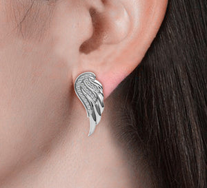 silver crystal wing earrings for women