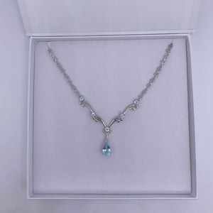 sky blue topaz silver necklace in box