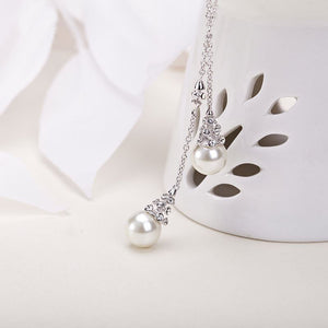 white pearl silver crystal necklace for women bridal