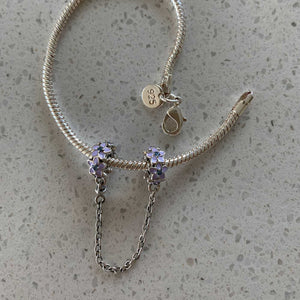 925 Sterling Silver Safety Chain Charm - Lilac Flowers