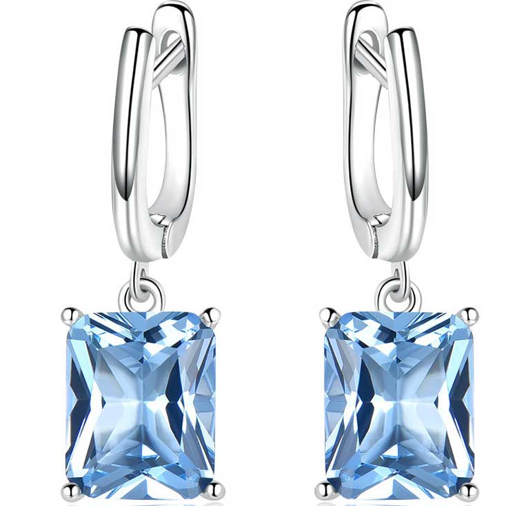 925 Sterling Silver Huggie Dangle Earrings "Arnou" (Blue)