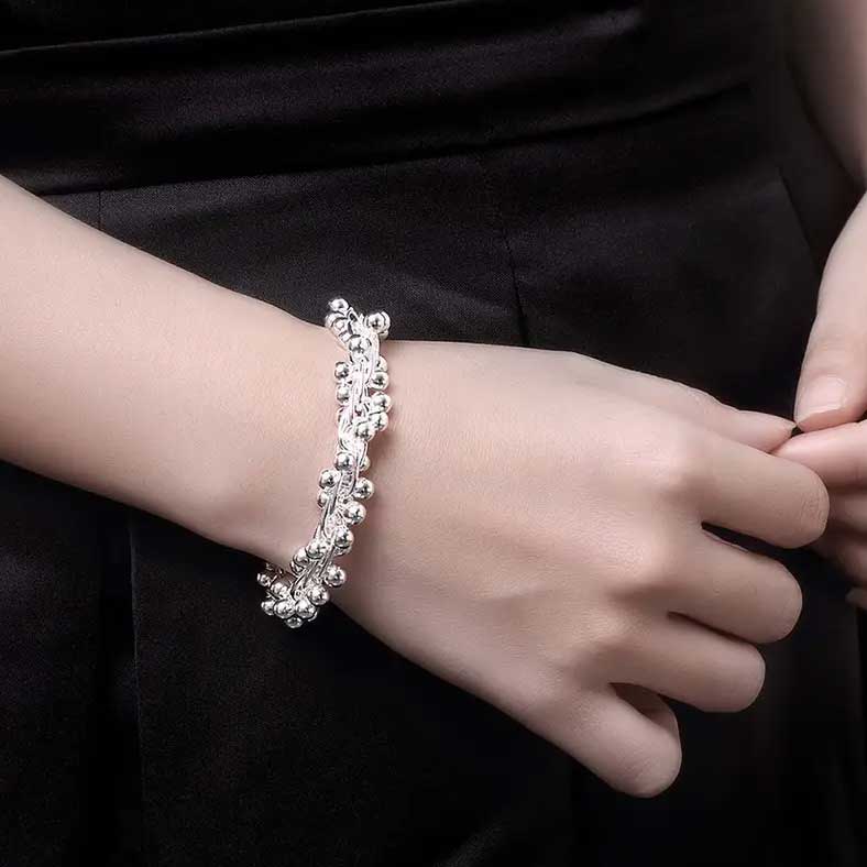 925 Sterling Silver Spiral Ball Chain Bracelet "Adelaide"