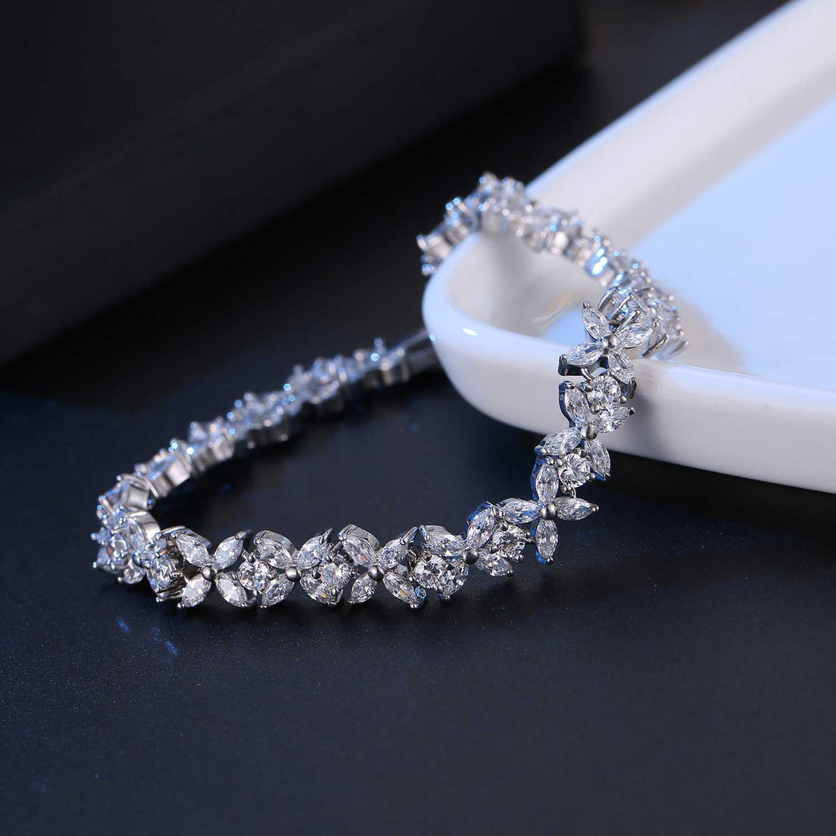 Silver Bride or Bridesmaid Bracelet CZ Diamonds "Alyssa"