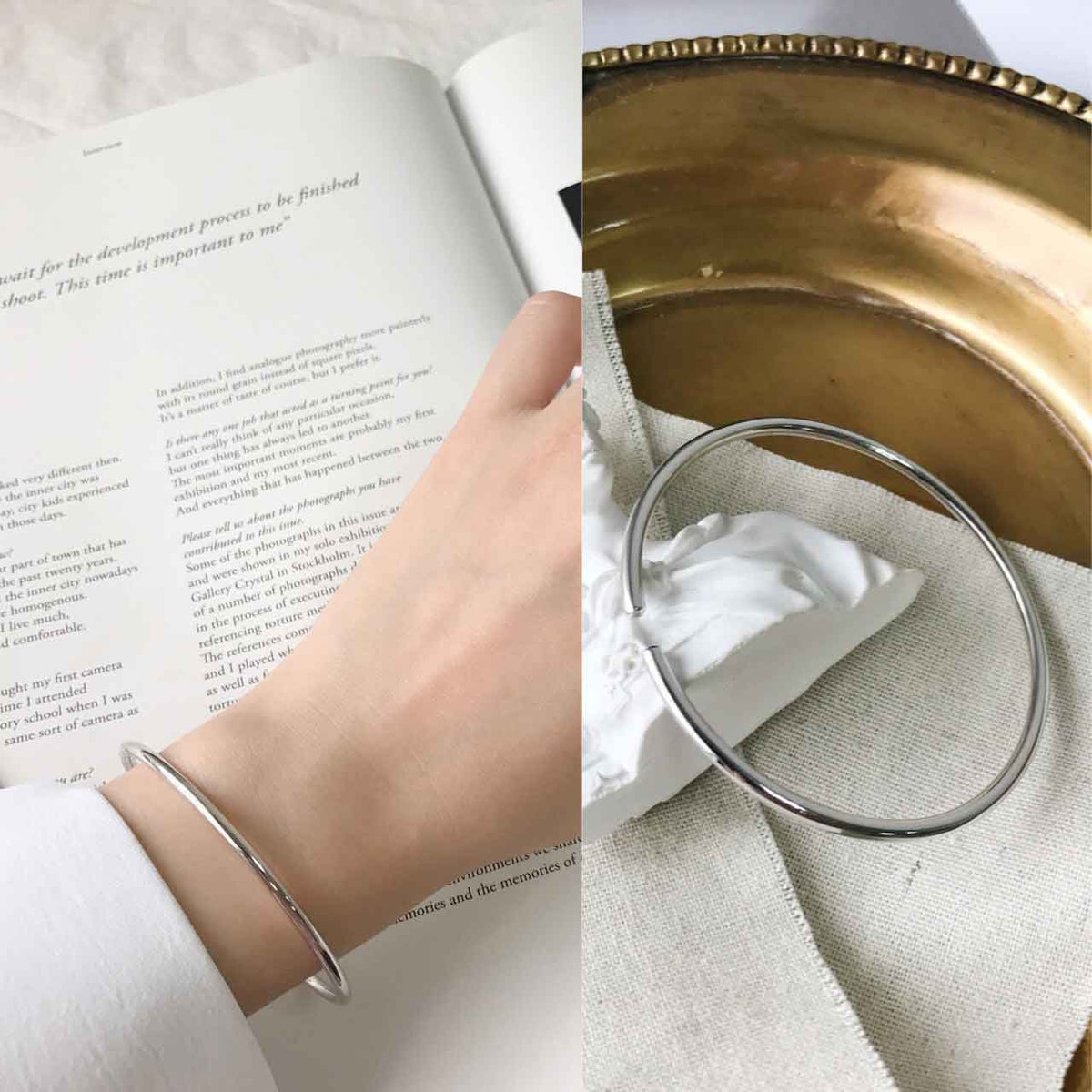 925 Sterling Silver plain thin circle open style bracelet  "Austin"