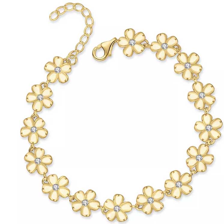 18K Gold Flower CZ Diamond Bracelet "Cherie"
