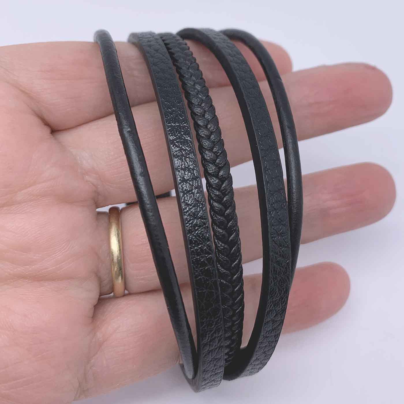 Black Leather Five layer Bracelet "Harley"