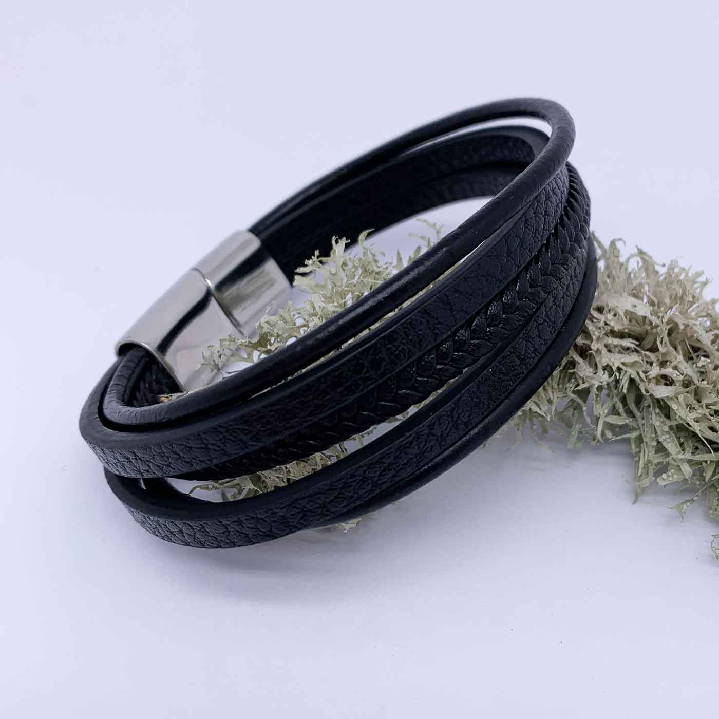 Black Leather Five layer Bracelet "Harley"