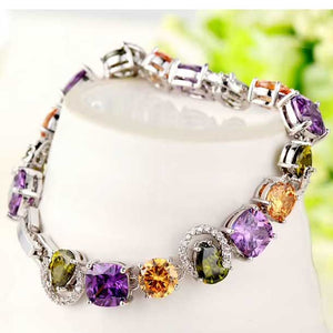 coloured crystal tennis bracelet horseshoe purple green