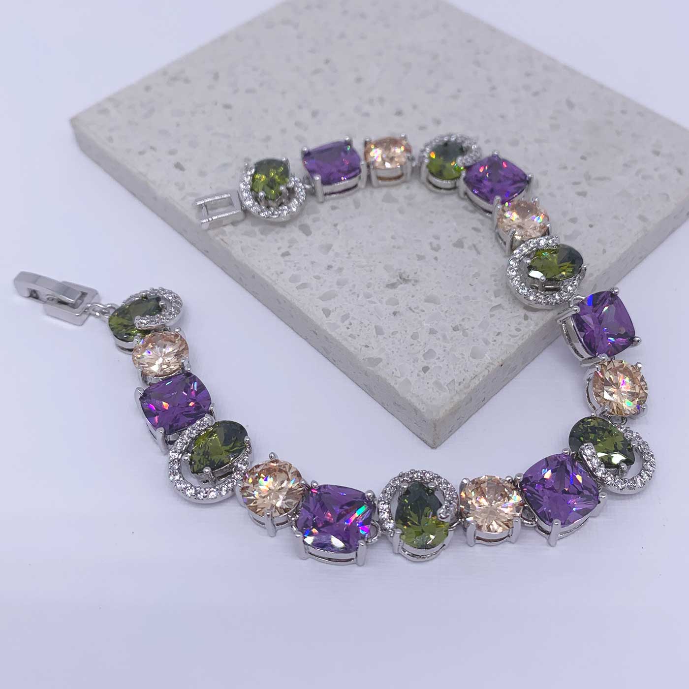 coloured crystal tennis bracelet horseshoe