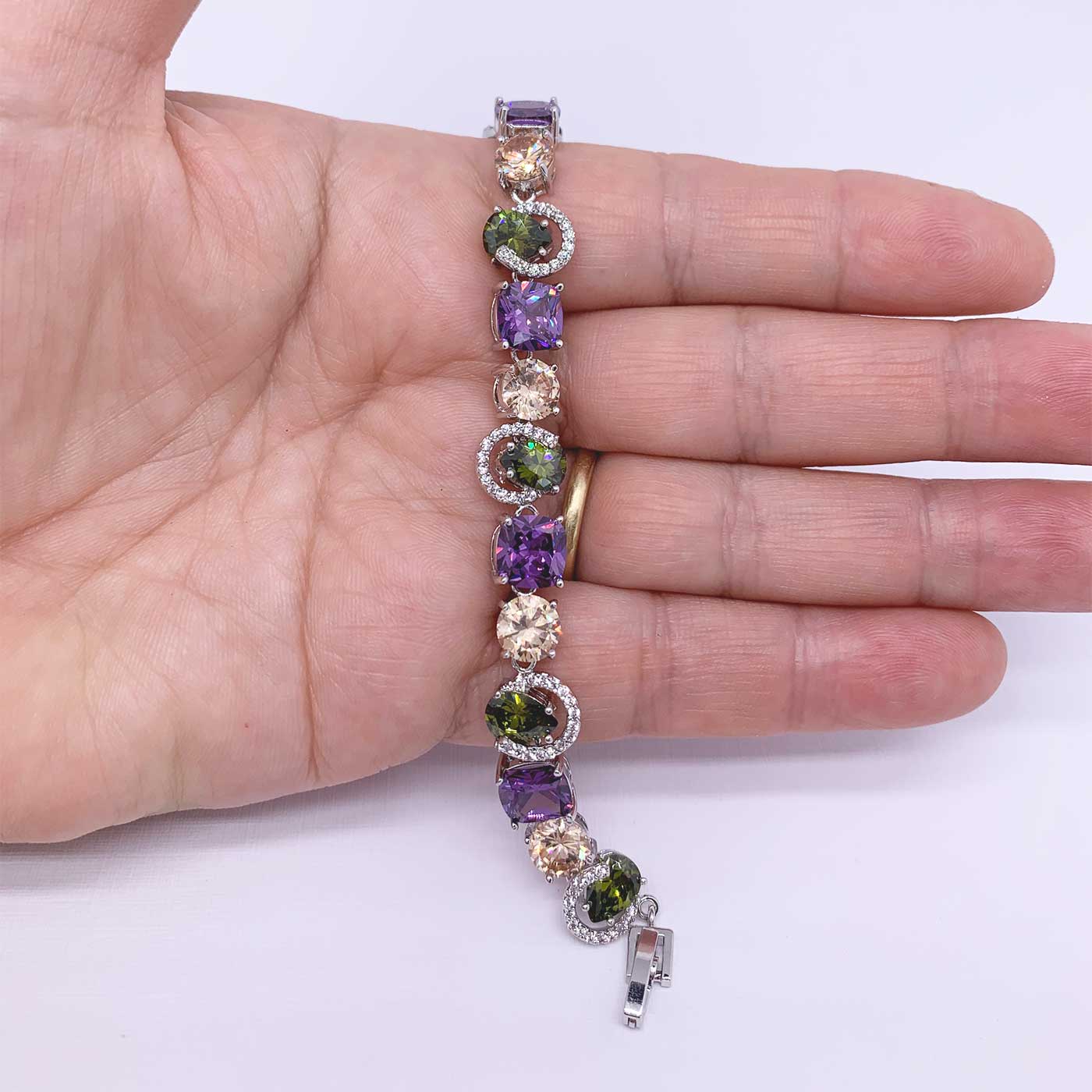 coloured crystal tennis bracelet horseshoe