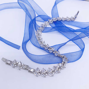 silver crystal tennis bracelet blue ribbon