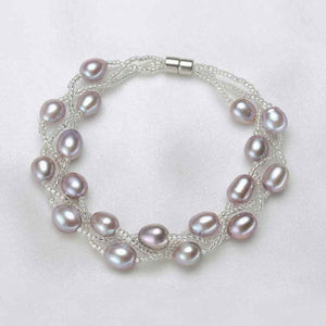 Silver Bracelet with Pearls on three strands "Luguana" (Grape)