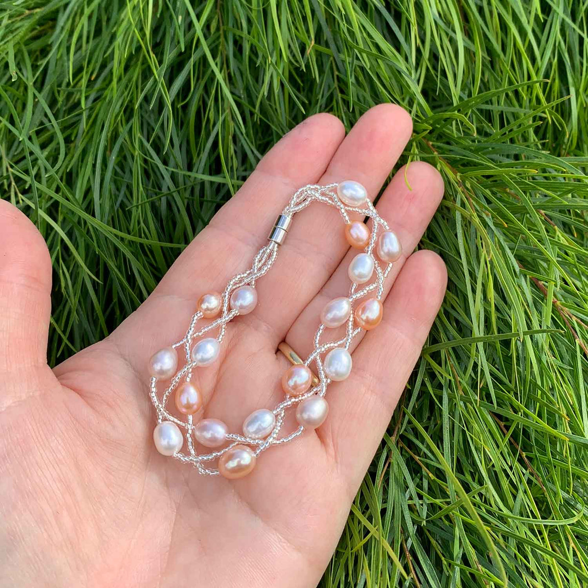 Silver Bracelet with Pearls on three strands "Luguana" (Mixed)