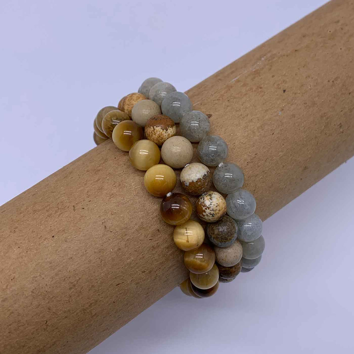 Stretch Bracelet with 8mm round gemstones "Mala" (Labradorite)