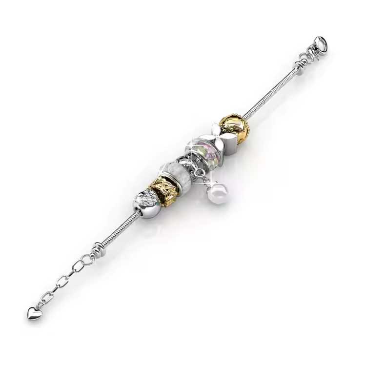 white pearl silver charm bracelet frenelle