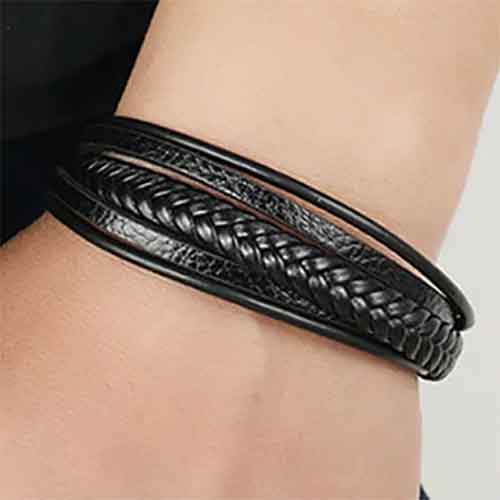 Black Leather Five layer Bracelet "Noah"