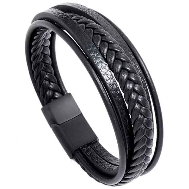 Black Leather Five layer Bracelet "Noah"