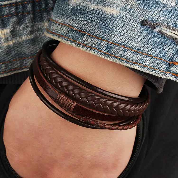 Brown Leather Five layer Bracelet "Noah"