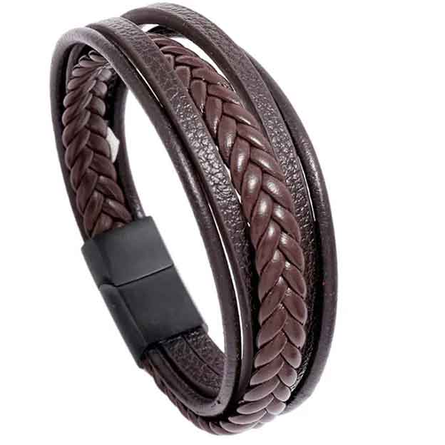 Brown Leather Five layer Bracelet "Noah"