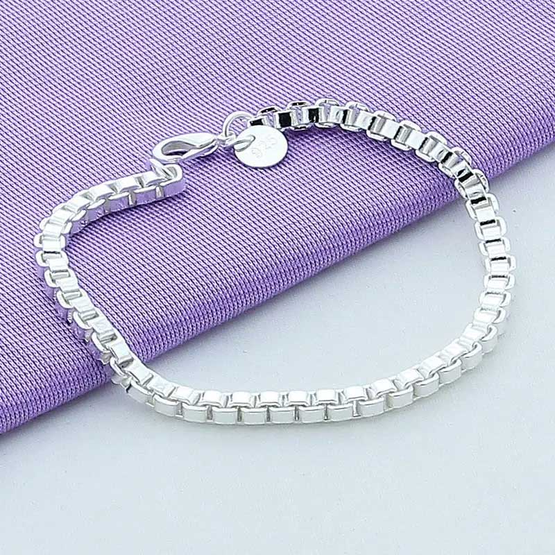 925 Sterling Silver Square Box Chain Bracelet "Oakland"