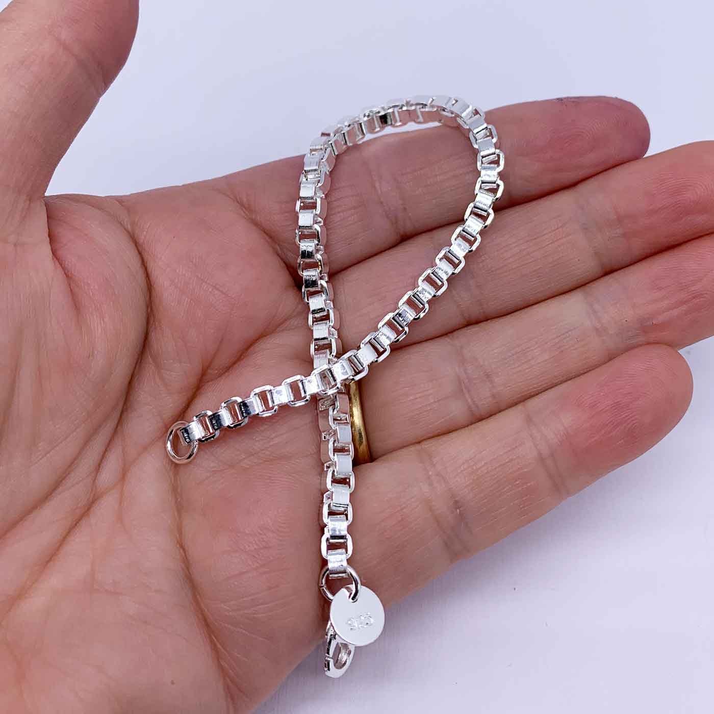925 Sterling Silver Square Box Chain Bracelet "Oakland"